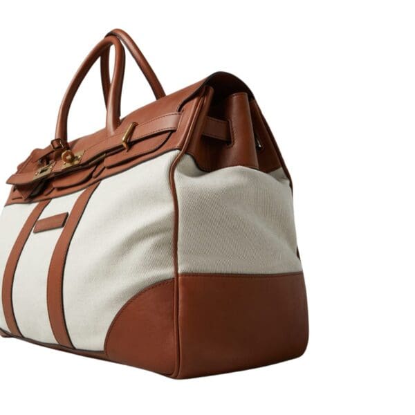 BRUNELLO CUCINELLI COTTON AND LINEN CAVALRY AND CALFSKIN COUNTRY WEEKENDER BAG