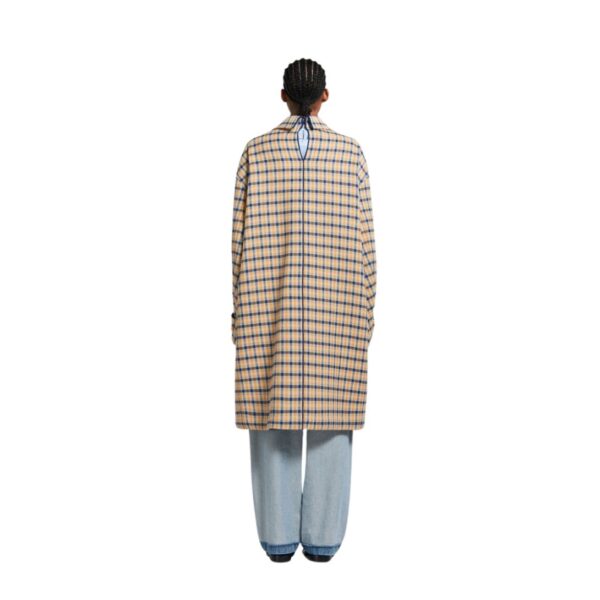 MARNI BLUE AND YELLOW CHECKED WOOL REVERSIBLE COAT