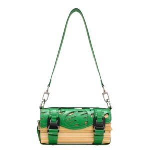 FENG CHEN WANG GREEN LOGO STRAP BAMBOO BAG
