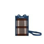 MARNI BLUE AND BROWN JACQUARD CHECK MINI SHOULDER BAG