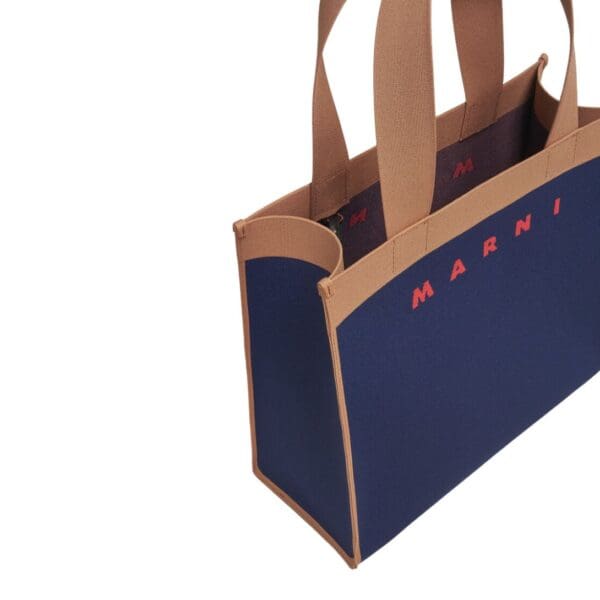 MARNI BLUE AND BROWN JACQUARD SHOPPING BAG