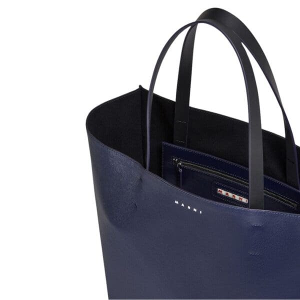 MARNI MUSEO SOFT LARGE BAG IN BLACK AND BLUE LEATHER