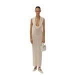 MAGDA BUTRYM BOUCLE KNIT MIDI HALTER DRESS IN CREAM