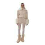 MAGDA BUTRYM FAUX FUR TRIM CABLE KNIT CARDIGAN IN CREAM