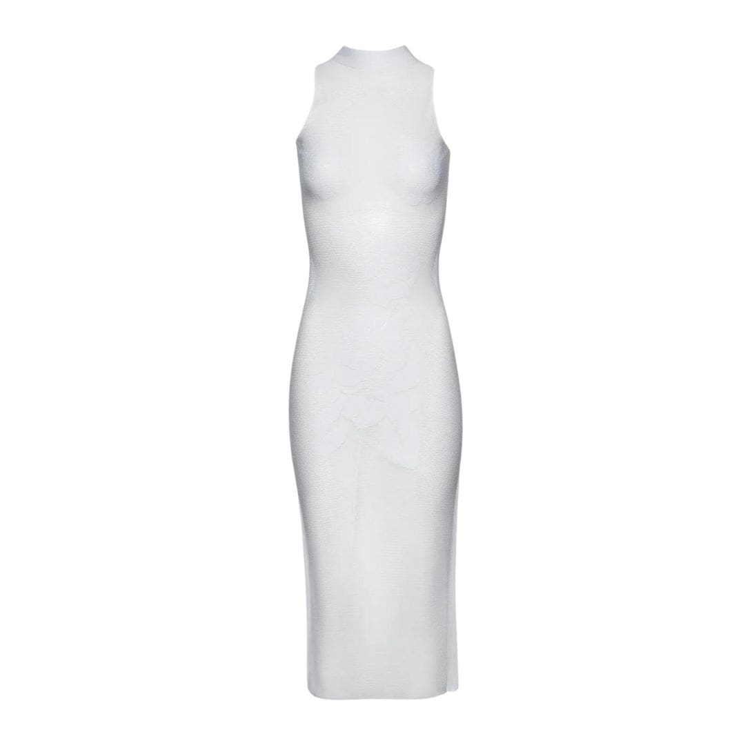 MAGDA BUTRYM ROSE KNIT NECK MIDI DRESS IN WHITE