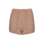 MAGDA BUTRYM MOHAIR CABLE KNIT MINI SHORTS IN CARAMEL