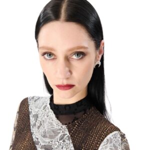 MARINE SERRE REGENERATED JERSEY AND LACE T SHIRT DRESS