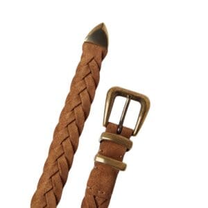 BRUNELLO CUCINELLI REVERSED CALFSKIN BRAIDED BELT WITH TIP