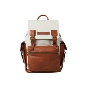 BRUNELLO CUCINELLI COTTON AND LINEN CAVALRY AND CALFSKIN CITY BACKPACK