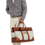 BRUNELLO CUCINELLI COTTON AND LINEN CAVALRY AND CALFSKIN COUNTRY WEEKENDER BAG