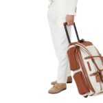 BRUNELLO CUCINELLI COTTON AND LINEN CAVALRY AND CALFSKIN TROLLEY BAG