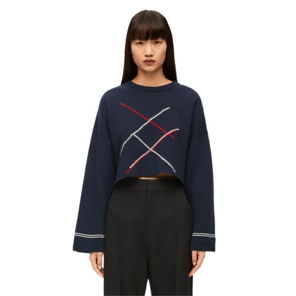 LOEWE CROPPED DIAMOND PATTERNED SWEATER IN WOOL