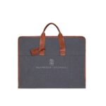 BRUNELLO CUCINELLI WATER RESISTANT FABRIC AND GRAINED CALFSKIN GARMENT BAG