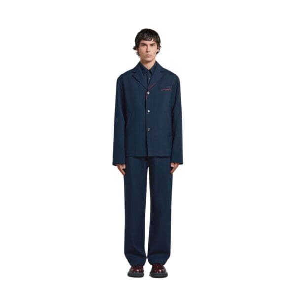 MARNI DEEP BLUE TROPICAL WOOL BLAZER WITH MARNI MENDING