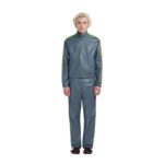 MARNI TEAL NAPPA BOMBER WITH CONTRAST STRIPES