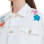MARNI WHITE DENIM JACKET WITH FLOWER PATCHES