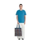 MARNI BLUE AND BROWN JACQUARD CHECK FLAT TOTE BAG