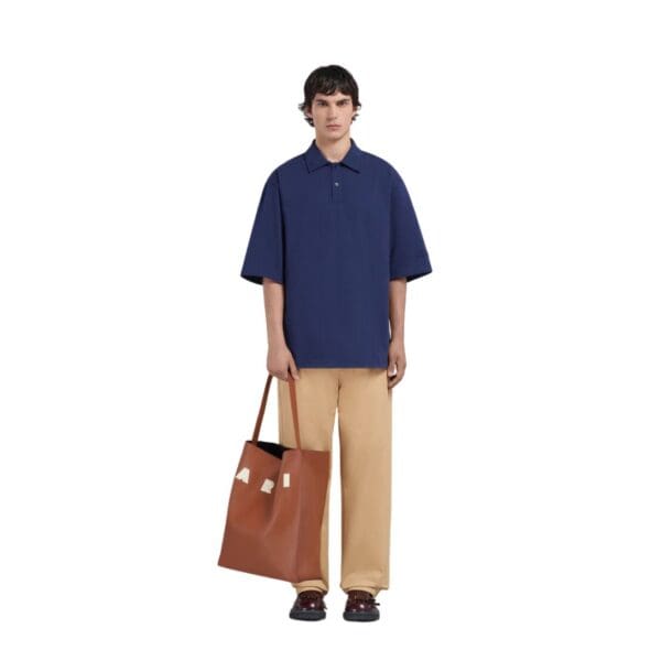 MARNI BROWN AND WHITE LEATHER MUSEO HOBO BAG WITH PATCHES