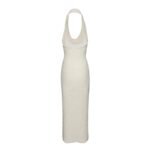 MAGDA BUTRYM BOUCLE KNIT MIDI HALTER DRESS IN CREAM