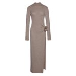 MAGDA BUTRYM HIGH NECK KNIT MAXI DRESS IN BEIGE