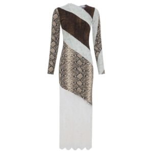 MARINE SERRE REGENERATED JERSEY AND LACE T SHIRT DRESS