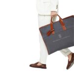 BRUNELLO CUCINELLI WATER RESISTANT FABRIC AND GRAINED CALFSKIN GARMENT BAG