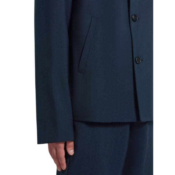 MARNI DEEP BLUE TROPICAL WOOL BLAZER WITH MARNI MENDING