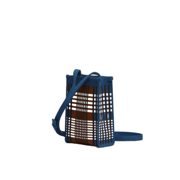 MARNI BLUE AND BROWN JACQUARD CHECK MINI SHOULDER BAG