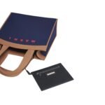 MARNI BLUE AND BROWN JACQUARD SHOPPING BAG
