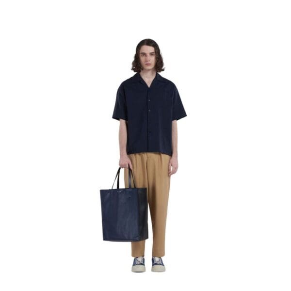 MARNI MUSEO SOFT LARGE BAG IN BLACK AND BLUE LEATHER