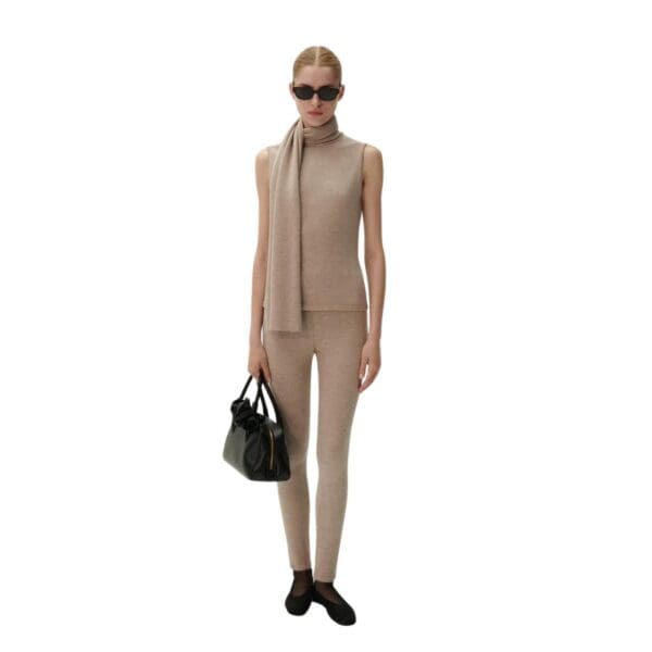 MAGDA BUTRYM SLEEVELESS HIGH NECK KNIT TOP IN BEIGE