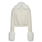 MAGDA BUTRYM FAUX FUR TRIM CABLE KNIT CARDIGAN IN CREAM