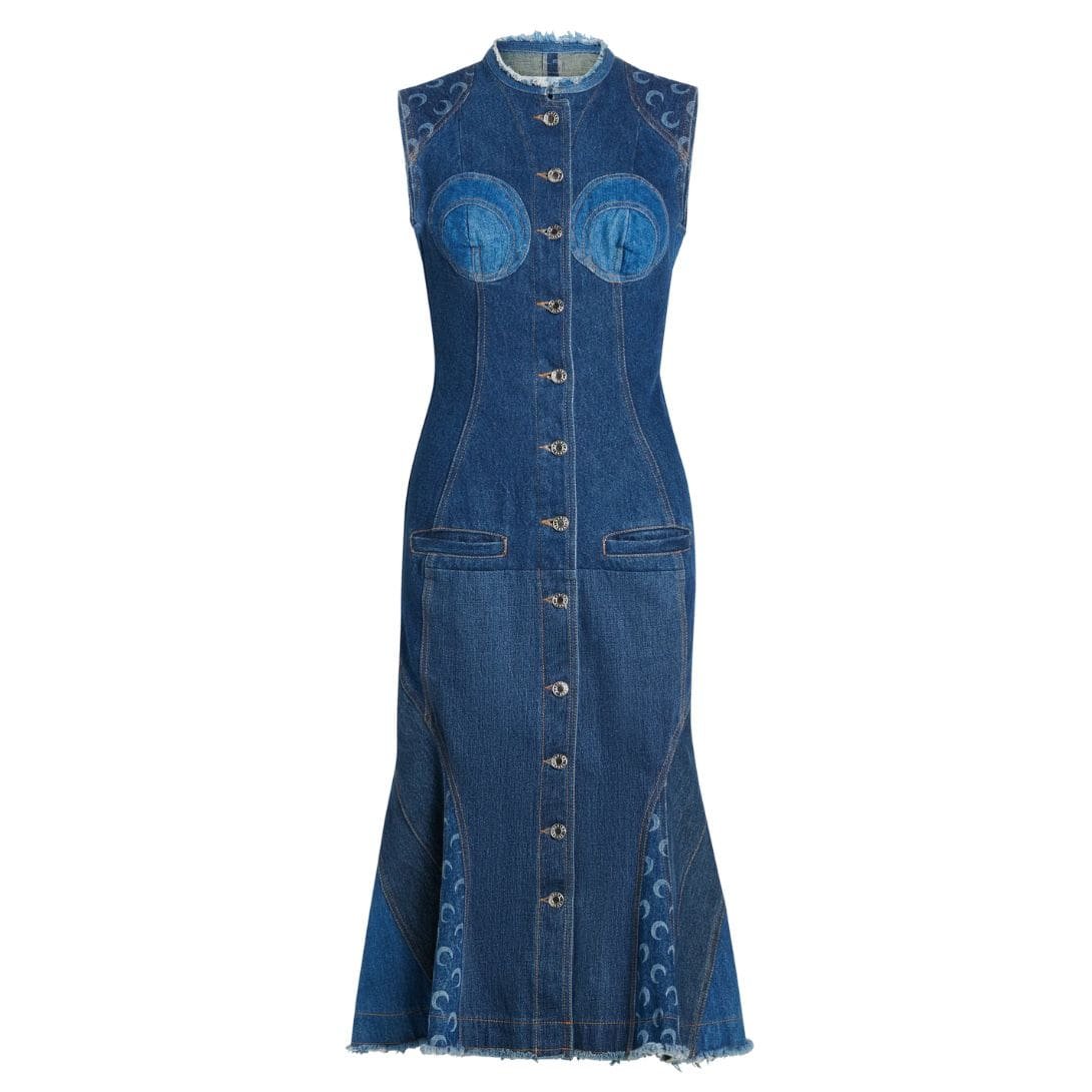 MARINE SERRE REGENERATED DENIM EVENING DRESS