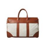 BRUNELLO CUCINELLI COTTON AND LINEN CAVALRY AND CALFSKIN COUNTRY WEEKENDER BAG