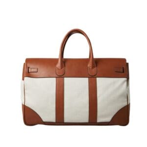 BRUNELLO CUCINELLI COTTON AND LINEN CAVALRY AND CALFSKIN COUNTRY WEEKENDER BAG
