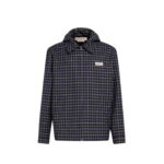 MARNI BLUE CHECKED WOOL AND COTTON OVERSHIRT