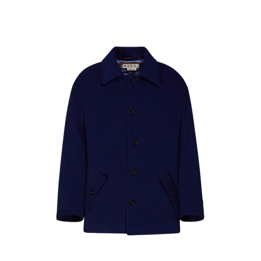 MARNI BLUE WOOL FELT CABAN COAT