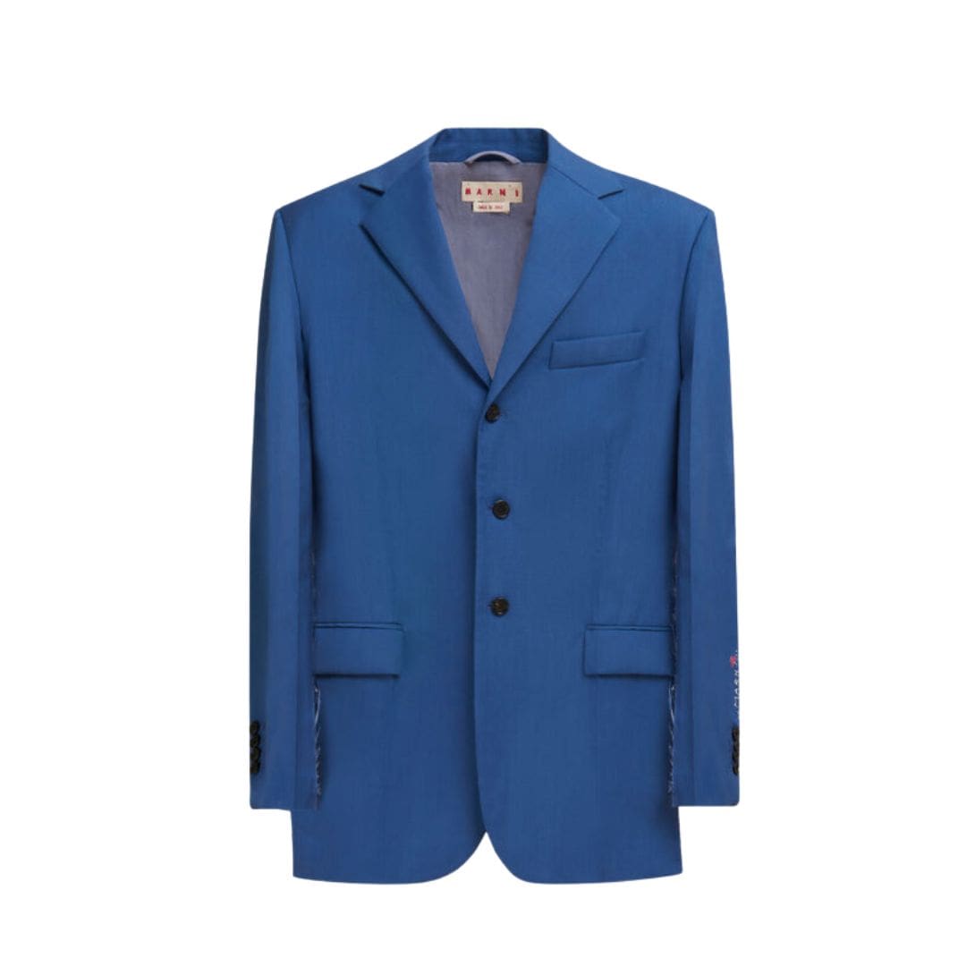 MARNI BLUE WOOL MOHAIR BLAZER WITH MARNI MENDING