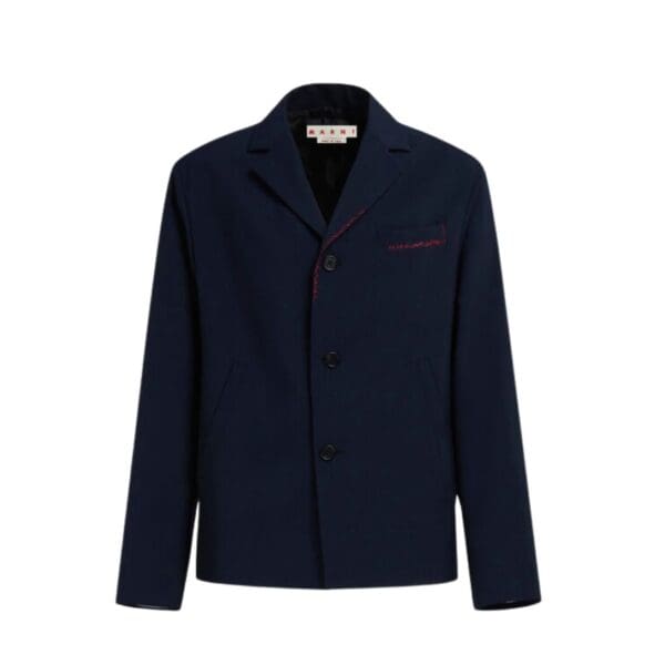 MARNI DEEP BLUE TROPICAL WOOL BLAZER WITH MARNI MENDING