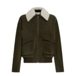 MARNI GREEN SUEDE JACKET WITH SHEARLING COLLAR
