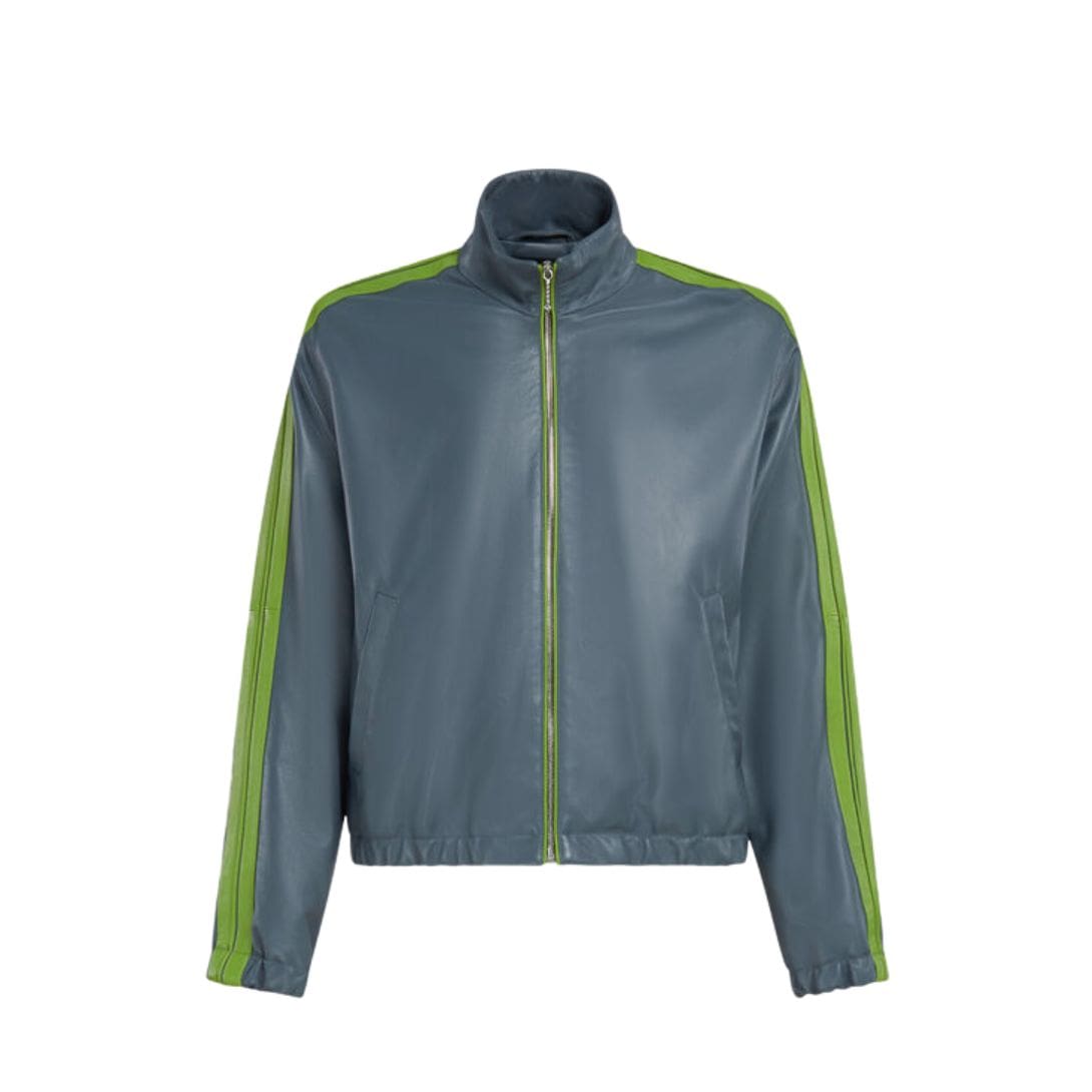 MARNI TEAL NAPPA BOMBER WITH CONTRAST STRIPES