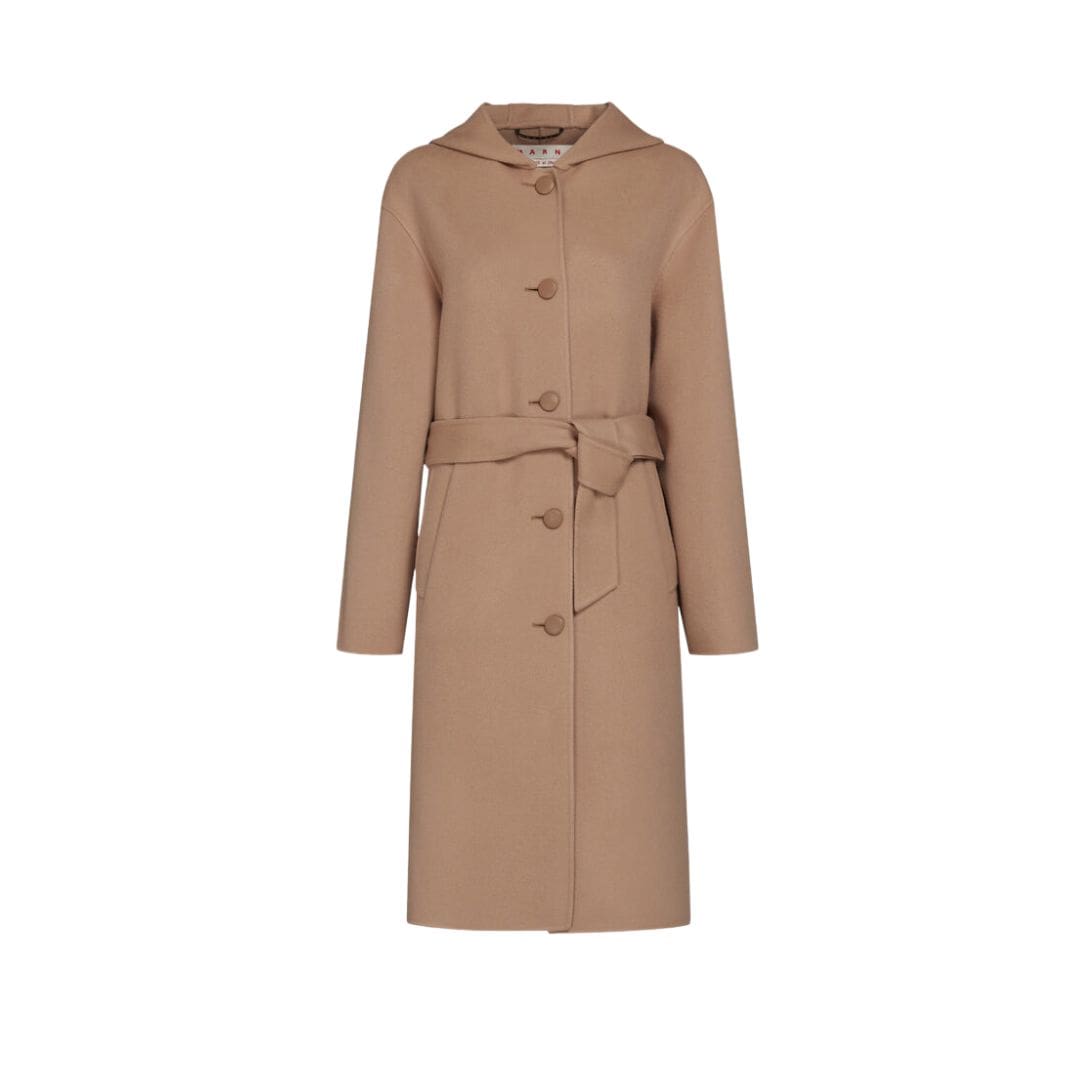 MARNI BEIGE WOOL COAT WITH WAIST BELT