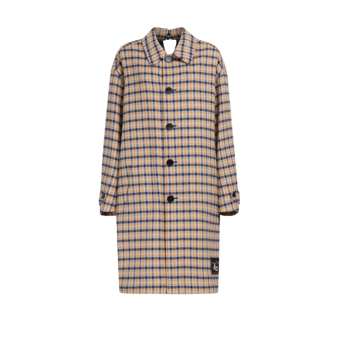 MARNI BLUE AND YELLOW CHECKED WOOL REVERSIBLE COAT