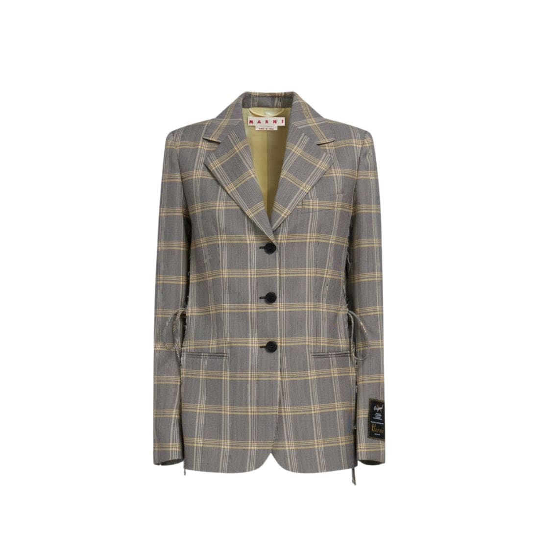 MARNI YELLOW CHECKED TECH WOOL JACKET