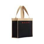 MARNI BLACK AND BEIGE JACQUARD SHOPPING BAG