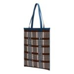 MARNI BLUE AND BROWN JACQUARD CHECK FLAT TOTE BAG