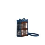 MARNI BLUE AND BROWN JACQUARD CHECK MINI SHOULDER BAG