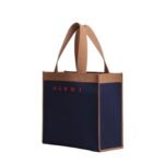 MARNI BLUE AND BROWN JACQUARD SHOPPING BAG