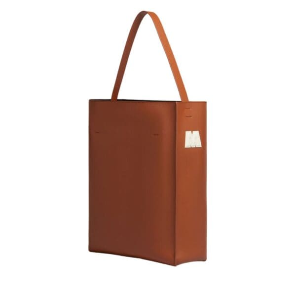 MARNI BROWN AND WHITE LEATHER MUSEO HOBO BAG WITH PATCHES