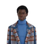 MARNI BROWN AND BLUE CHECKED TECHNO KNIT BLAZER